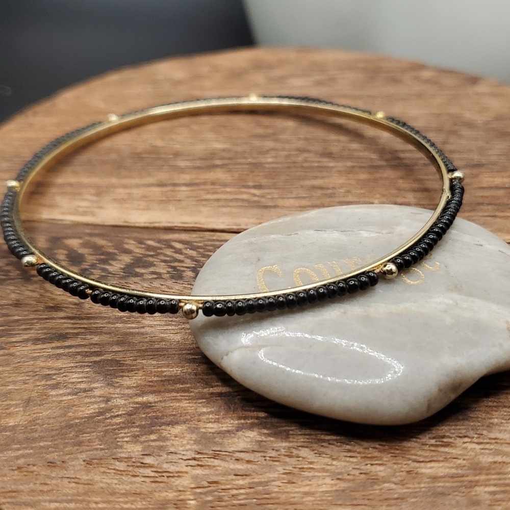 B2708 seed beaded slider bracelet‎ onyx
